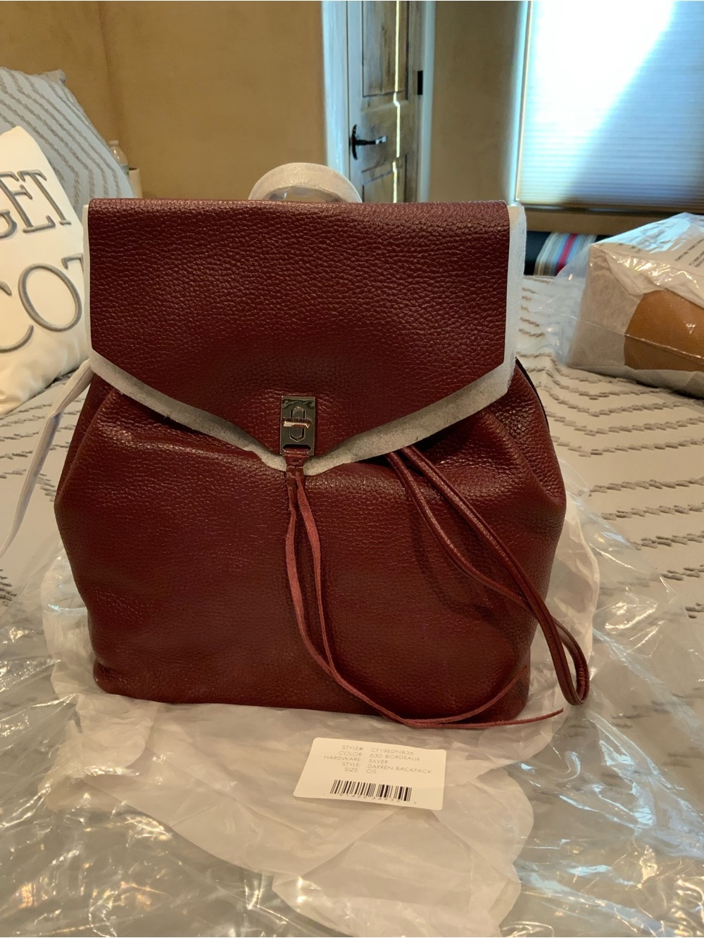 Rebecca Minkoff Burgundy Pebbled Leather Drawstring Backpack